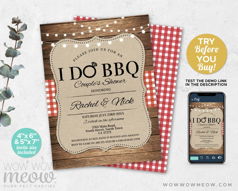 I Do BBQ Invitation Couples Shower Printable Engagement Invite Party INSTANT Download Lights Check Personalize Editable Printable WCWI001 image 2