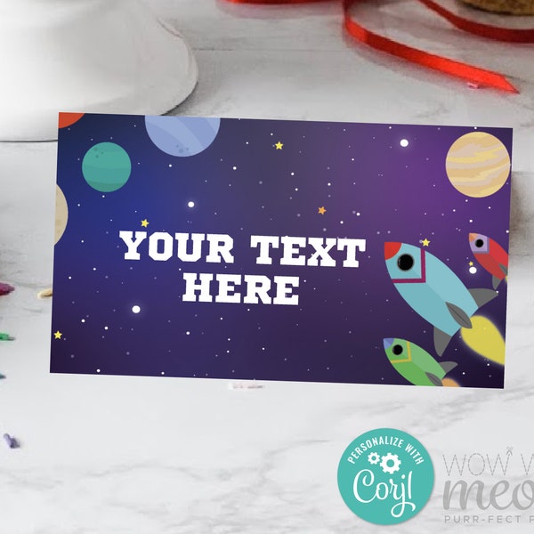 Rocket Ship Food Tent Birthday Labels Editable Space Planets Galaxy Instant Download Drinks Birthday - Any Text - Printable WCBK008