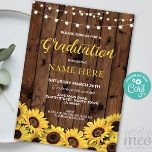 Graduation Party Sunflower Invitation Invite INSTANT DOWNLOAD Girl College University Chalk Digital Party Invite Editable Printable WCGR009