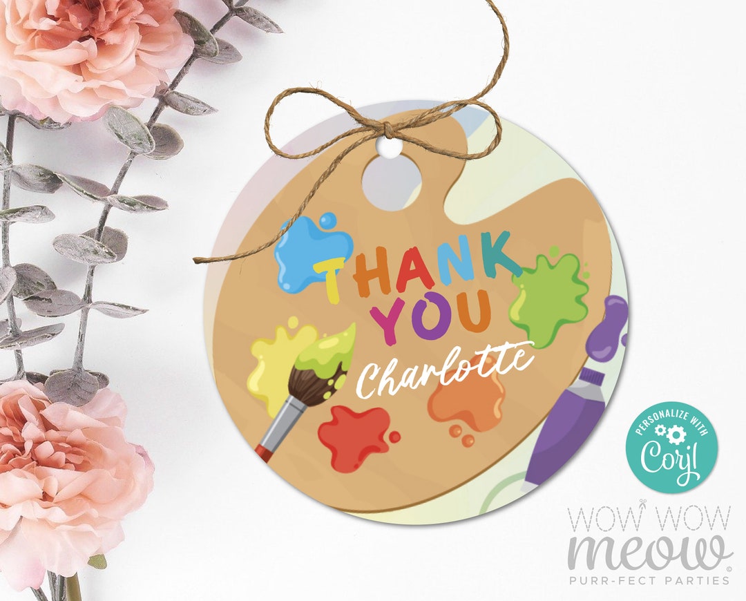 Art Paint Party Thank You Tags Birthday Party Crafts Gift Tags Pink