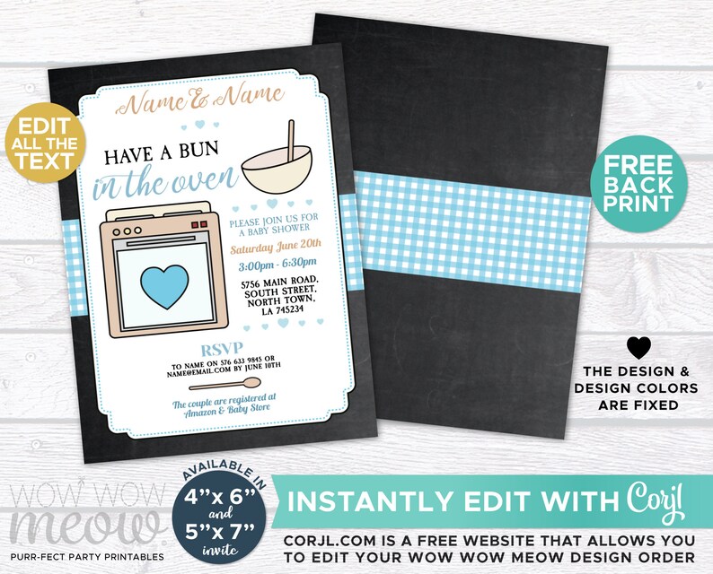 Bun in the Oven Baby Shower Invitations Pretty INSTANT - Etsy UK