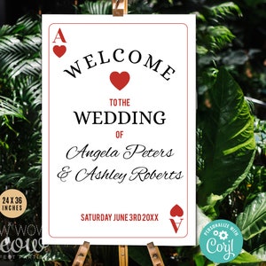 Wedding Playing Cards Sign Editable Engagement Hearts Party 24" x 36" Cards Las Vegas Poster INSTANT DOWNLOAD - Printable - WCWE001