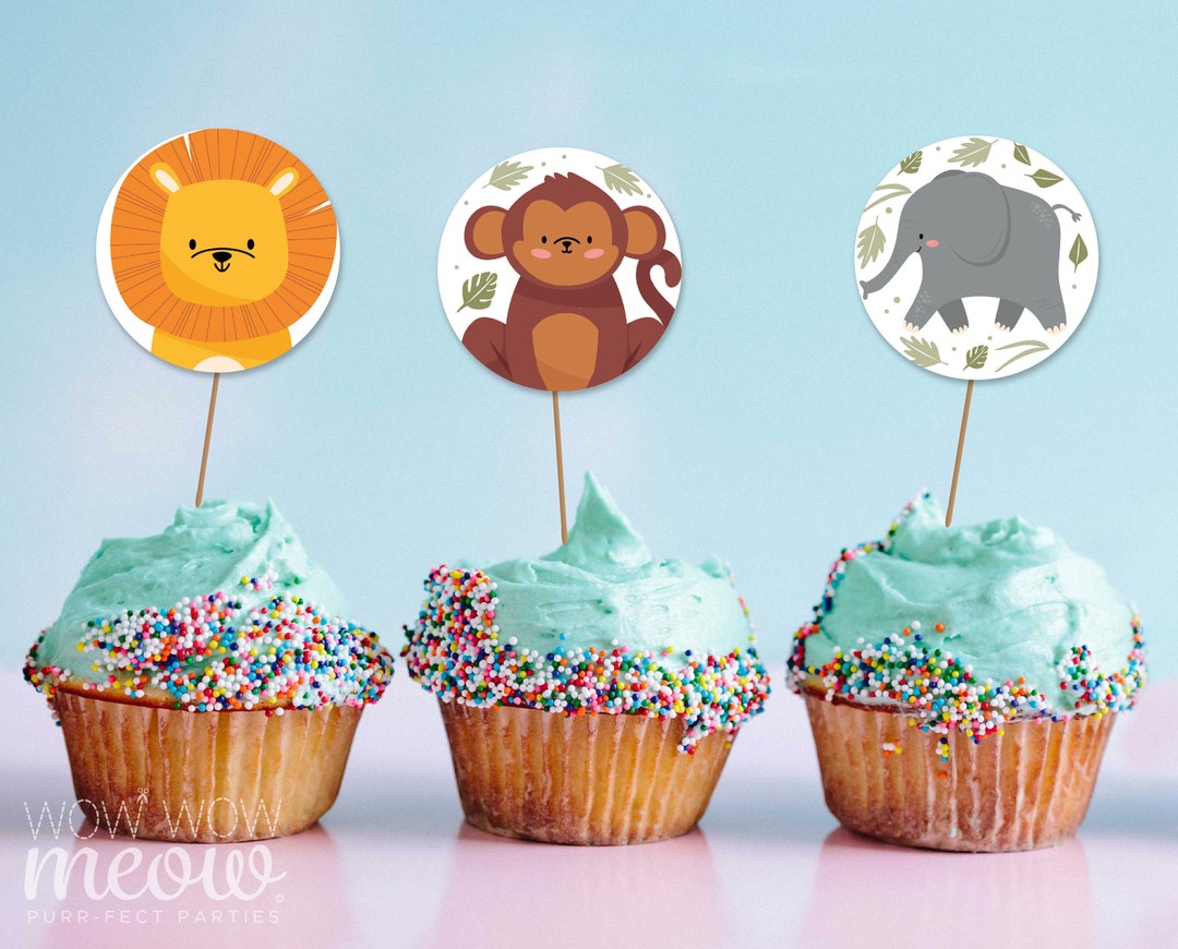 Animal Birthday Cupcake Toppers Safari Jungle Birthday Cakes Etsy