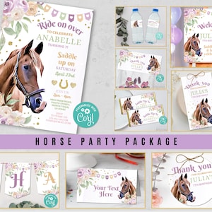 Horse Birthday Bundle EDITABLE Flower Pony Riding Invitations Included Saddle Up Package Digital Download Children's Girls Party WCBK423