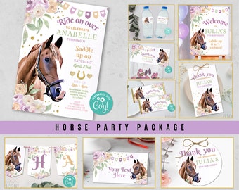 Horse Birthday Bundle EDITABLE Flower Pony Riding Invitations Included Saddle Up Package Digital Download Children's Girls Party WCBK423