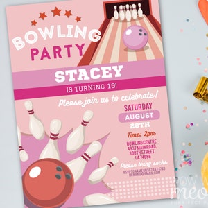 Bowling Birthday Pink Bundle EDITABLE Invites Girls Invitations Package Download Children's Party WCBK553 image 4