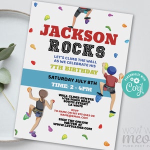 Rock Climbing Invitation Birthday Invite Indoor Climb Wall Sports INSTANT DOWNLOAD Boys Girls Personalize Editable Printable WCBK451