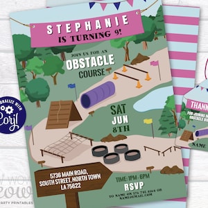 Obstacle Course Birthday Invitations Outdoor Adventure Park INSTANT DOWNLOAD Party Pink Girls Invites Zipline Editable Printable WCBK298