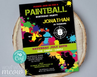 Paintball Invitations Birthday Party Invites Paint Ball Girls Boys Any Age Invite INSTANT DOWNLOAD Digital Tags Editable Printable WCBK022