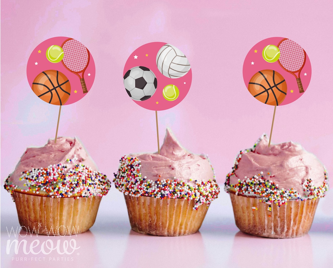 All Sports Cupcake Toppers Bue Birthday Soccer Football Tennis Green
