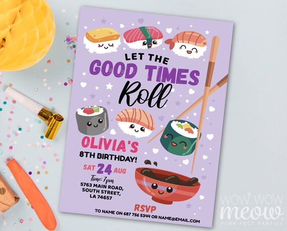 Sushi Birthday Invitation Girls Pinks Japanese Any Age Purple Invite Lunch  Dinner Party Editable Personalize Printable WCBK504 - Etsy