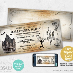 Halloween Invitations Haunted House Tickets Invites Party Printable INSTANT DOWNLOAD Bat Spooky Scare Personalized Editable Edit WCHA015 image 2