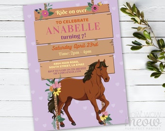 Horse Invitation Birthday Invite Riding Pony Purple Ride On Over Saddle Up INSTANT DOWNLOAD Personalize Editable Printable Template WCBK558