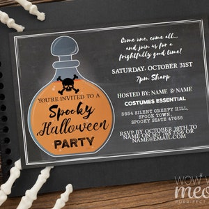 Halloween Party Potions Invitations Printable Digital DOWNLOAD Costume Poison Invite Spooky Horror Cocktails Skull Personalized Edit WCHA058