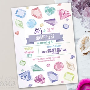 Gem Invitations Birthday Invites Girls Crystals Party INSTANT DOWNLOAD Geode Age Personalize Customize Edit Printable Rocks Pretty WCBK085