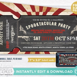 Halloween Invitations Tickets Horror Circus Party Printable INSTANT DOWNLOAD Spooktacular Scary Red Chalk Invite Personalize Edit WCHA012