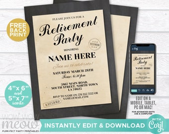 Retirement Invitation Invite Retired Instant Download Printable Chalk Mens Paper Celebration Announcement Stamp Editable Personalize WCRE030