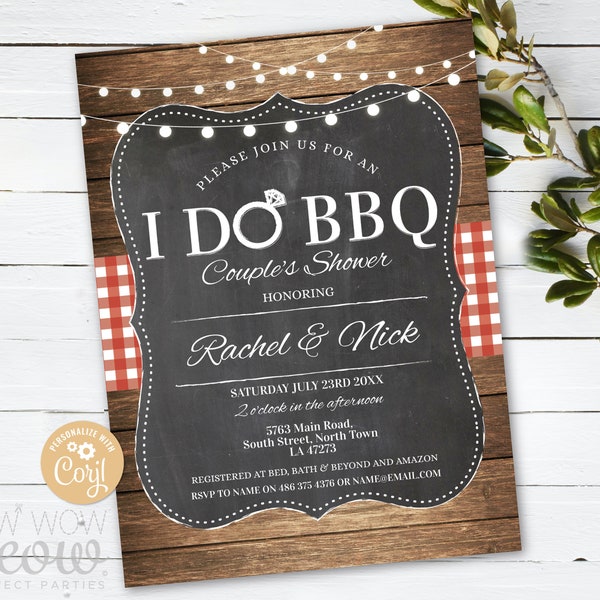 I Do BBQ Invitation Couples Shower Red Printable Invite Engagement Party INSTANT Download Chalk Personalize Editable Printable Wood WCWI001