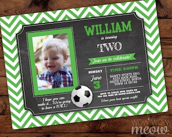 Soccer Green Birthday Invitations Any Age Photo Boy's Sports Invite INSTANT DOWNLOAD FootBall Personalize Party Football Editable Printable