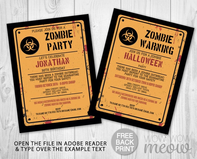 halloween zombie party invitations warning printable instant zombie party invitations
