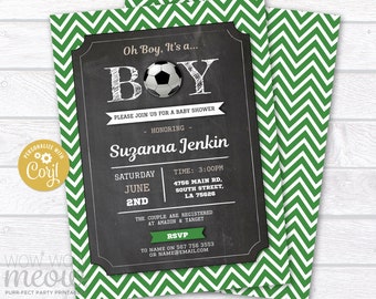 Soccer Baby Shower Invitation It's a Boy Football Invite Green Ball INSTANT DOWNLOAD Sports Personalize Party Editable Printable WCBS099