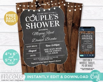 Couples Shower Invite Invitation Rustic Wood Engagement Party INSTANT DOWNLOAD Vintage Lights Personalize Editable + Printable Edit WCWE016