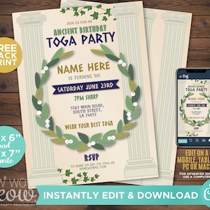 Toga Birthday Ancient Roman Invitation Invite Party INSTANT DOWNLOAD Gold Greek Togas Roman Elegant Personalize Editable Printable WCBA190
