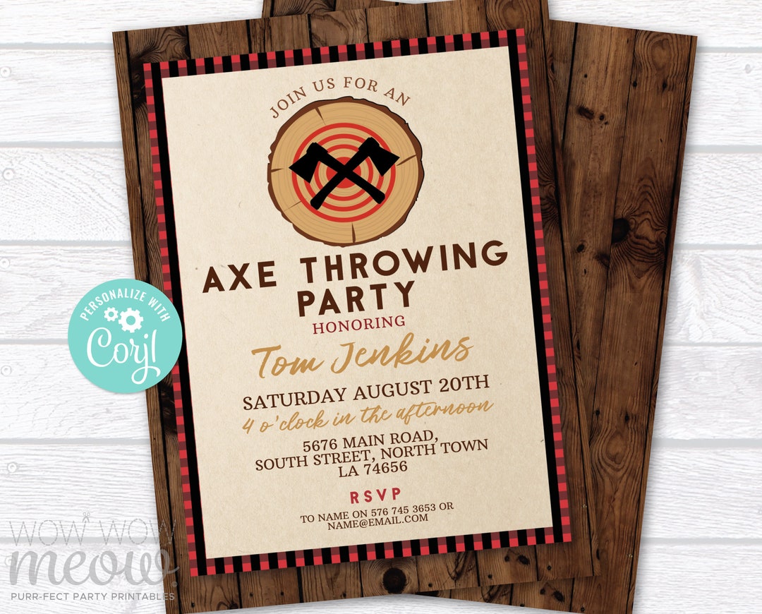 Axe Wood Throwing Birthday Invitation Party Invite INSTANT DOWNLOAD