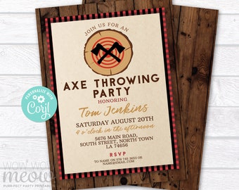 Axe Wood Throwing Birthday Invitation Party Invite INSTANT DOWNLOAD Axes Lumberjack Any Age Rustic Image Personalize Printable WCBA270