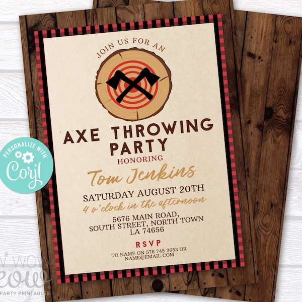 Axe Wood Throwing Birthday Invitation Party Invite INSTANT DOWNLOAD Axes Lumberjack Any Age Rustic Image Personalize Printable WCBA270