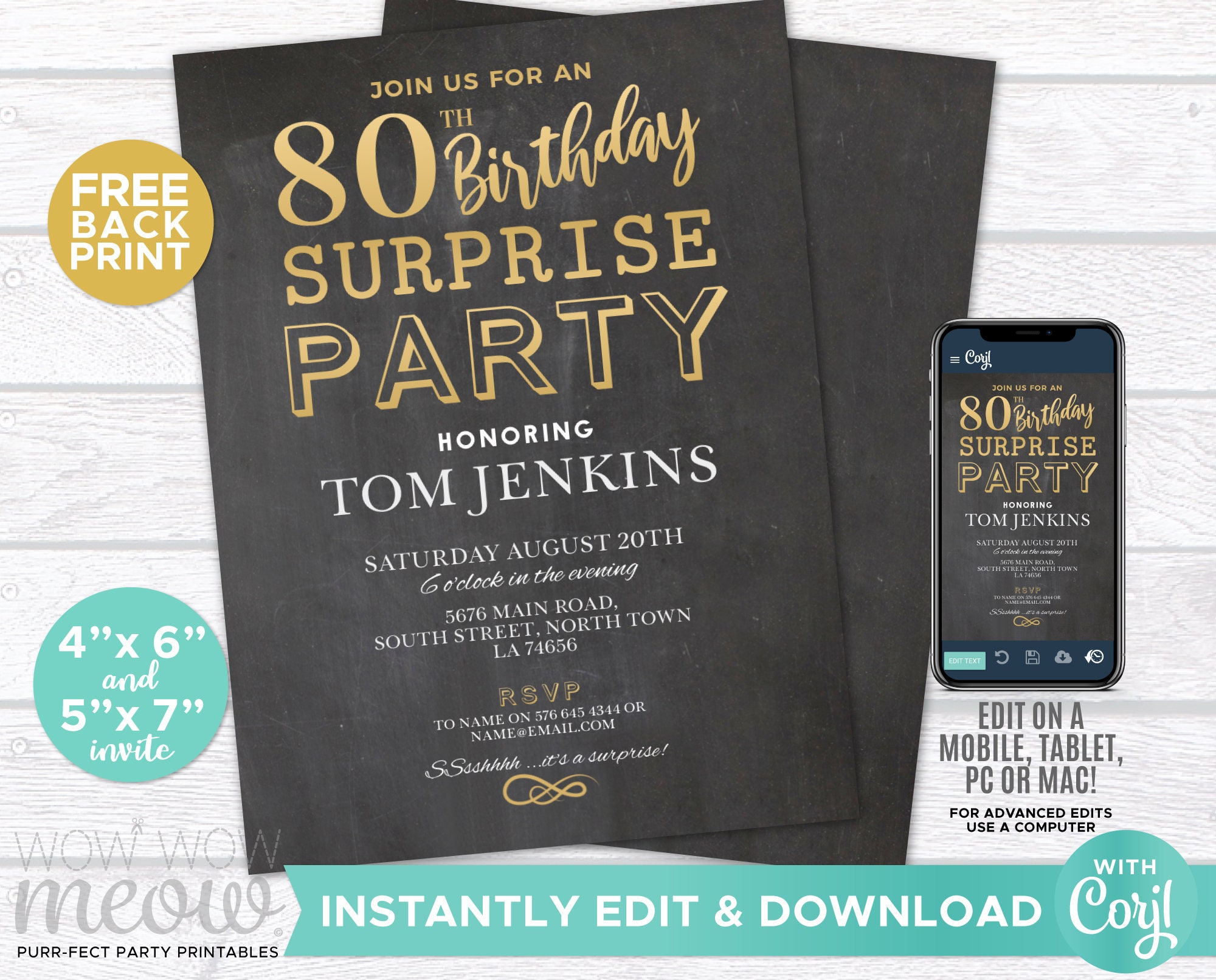 SURPRISE 80th Birthday Invitations Elegant Gold Party Invite | Etsy