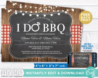 I Do BBQ Couples Shower Invite  Engagement Party Invitation INSTANT Download Chalk Rustic Light Check Personalize Editable Printable WCWI001