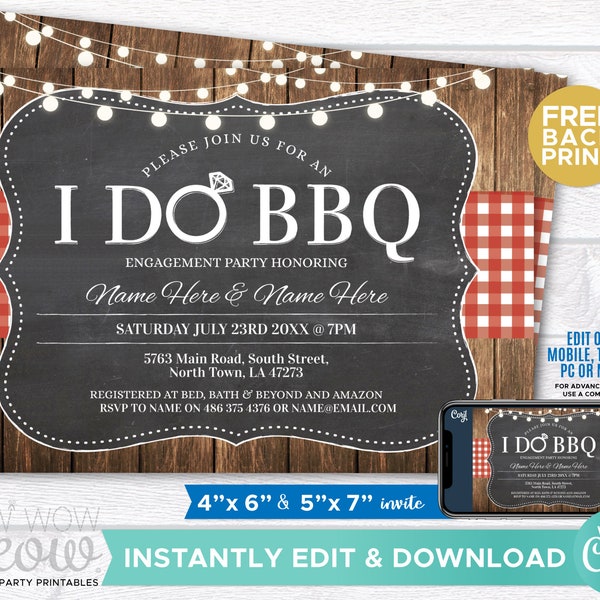I Do BBQ Couples Shower Invite  Engagement Party Invitation INSTANT Download Chalk Rustic Light Check Personalize Editable Printable WCWI001