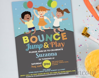 Invitations d'anniversaire avec sauts rebondissants Trampoline château gonflable Jeu doux pour maison, jeux pour enfants TÉLÉCHARGEMENT IMMÉDIAT Invitations de fête modifiable WCBK583