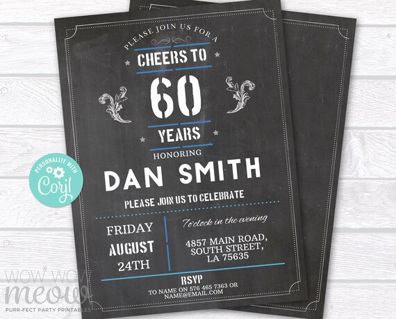 Cheers to 60 Years Birthday Invitation ANY Age INSTANT Etsy