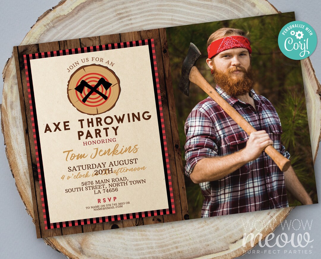 Axe Wood Throwing Birthday Invitation Party Photo Invite Etsy