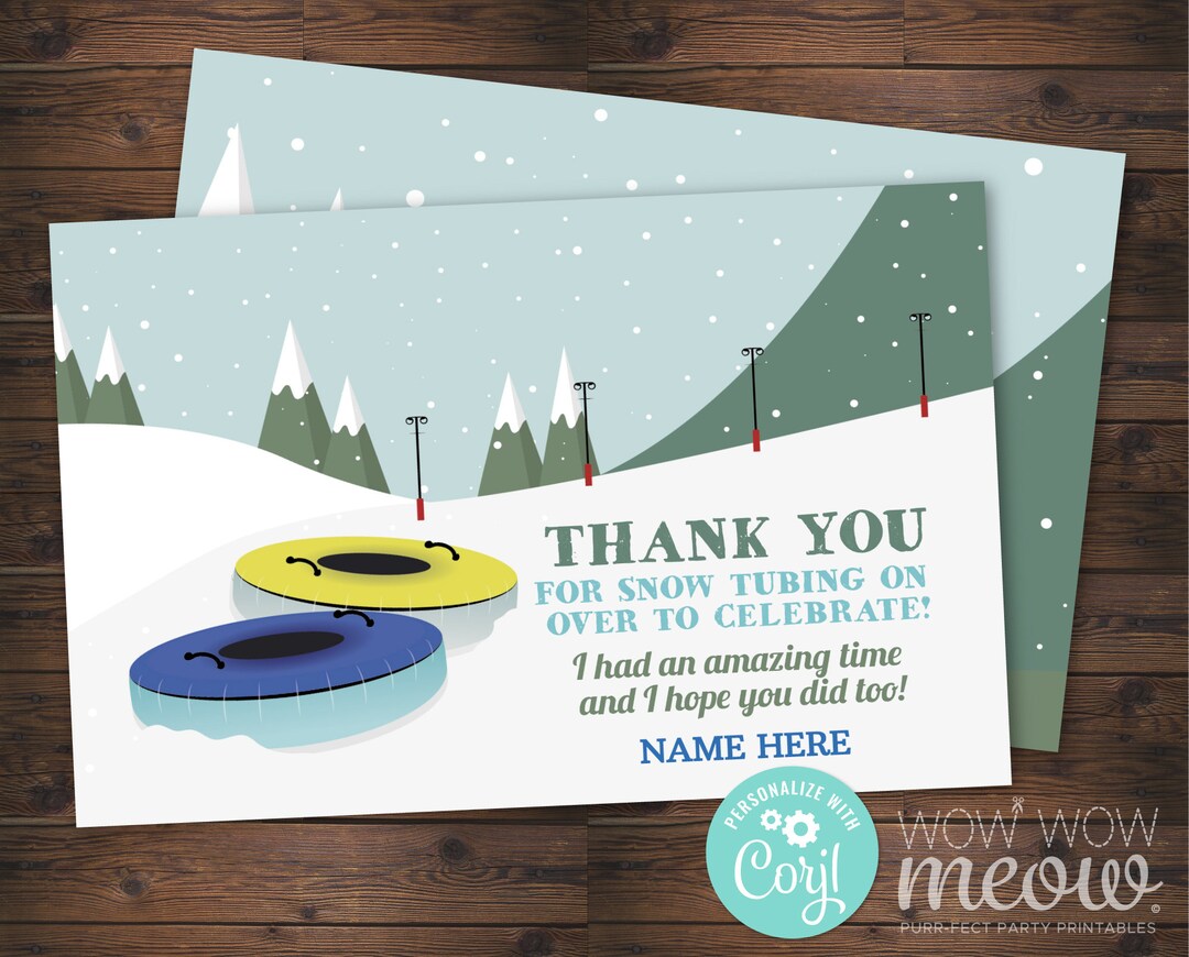 Thank You Snow Tubing Party Cards Birthday INSTANT DOWNLOAD Etsy