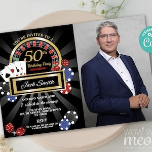 Invito di compleanno del casinò Qualsiasi età DOWNLOAD IMMEDIATO Las Vegas Cards Party stampabile Personalizza Womens Mens Modifica digitale stampabile WCBA063