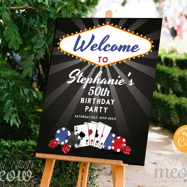 Birthday Las Vegas Editable Welcome Sign - Any Age - Party 16 x 20" Cards Chips Poker Poster EDIT INSTANT DOWNLOAD - Printable - WCBA006