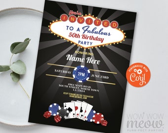 Casino Birthday Invitation Any Age INSTANT DOWNLOAD Las Vegas Cards Dice Party Chips Jack Personalize Womens Mens Editable Printable WCBA006