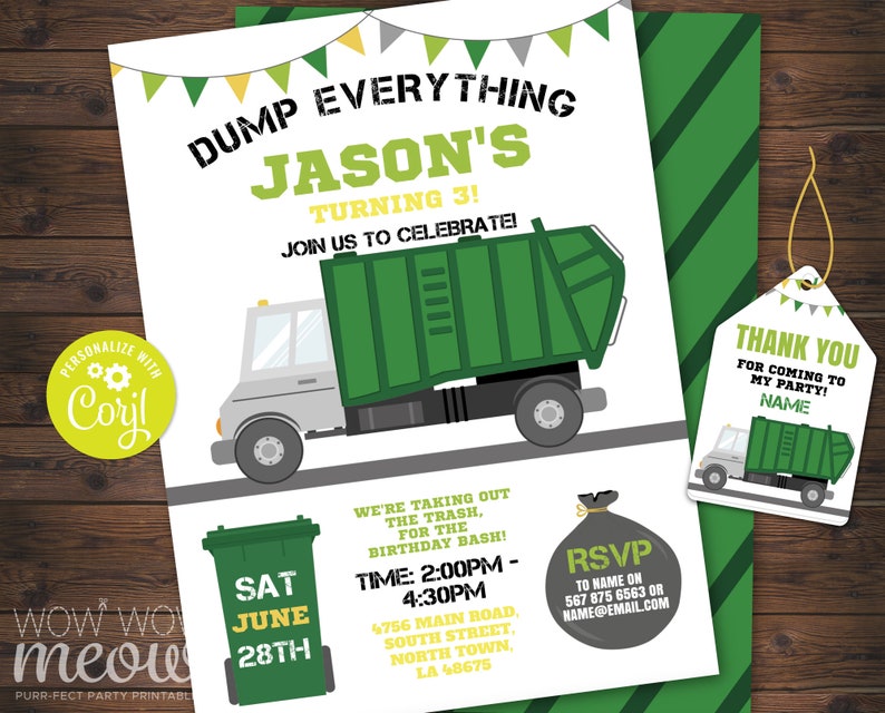 Cartes De Voeux Papeterie Printable Boys Birthday Invitation Photo Letters Dump Trucks Any Age 1st Maison