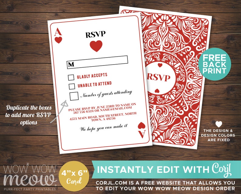 playing cards birthday rsvp any age instant download etsy