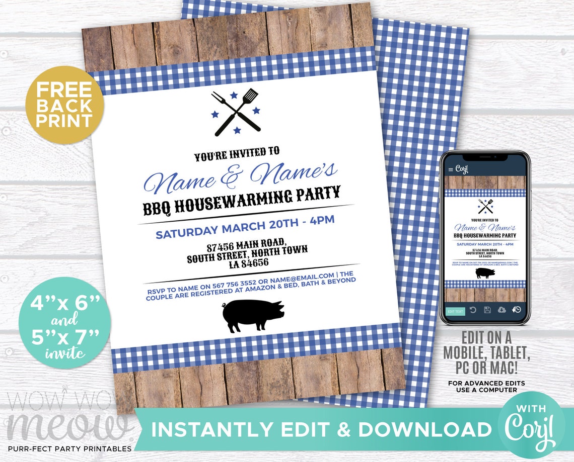 Housewarming BBQ Invitations New Home Invites INSTANT DOWNLOAD Etsy