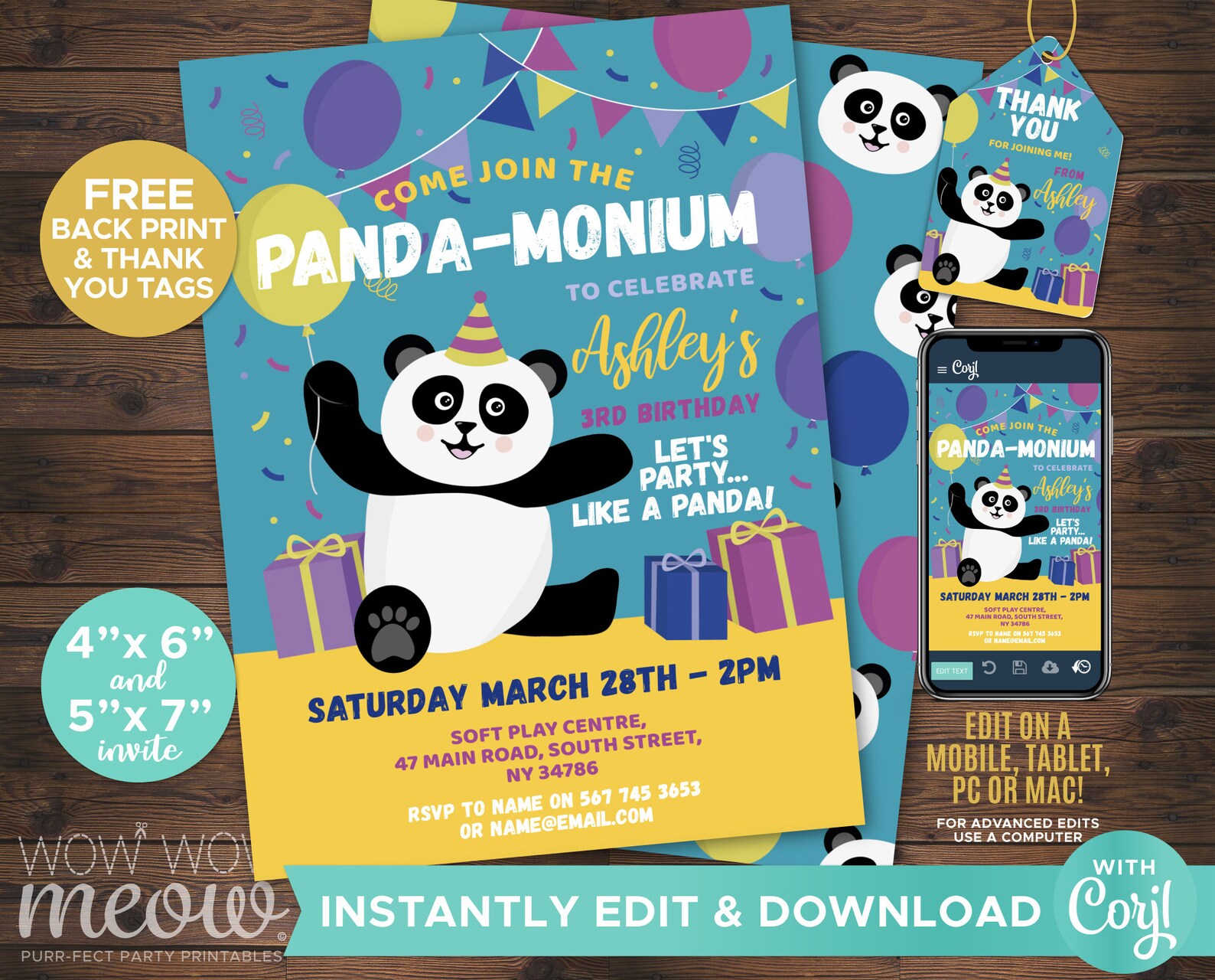 Panda Invitation Birthday Party INSTANT DOWNLOAD Pandas Girls Etsy