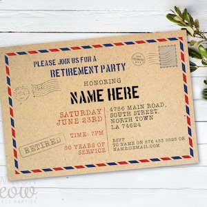 Retirement Invitation Retired Invite Envelope Postal Postcard Instant Download Printable Personalize Male Vintage Post Celebrate WCRE009