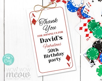 Playing Cards Thank You Tags Diamonds Casino Birthday Las Vegas Engagement Party Gift Wonderland Favour Label Download Editable WCBA002