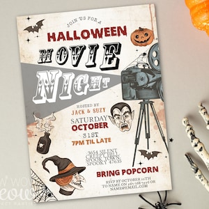 Halloween Movie Night Invitations Horror Scary Film Party Printable INSTANT DOWNLOAD Vampires Zombies  Personalized Editable Edit WCHA134