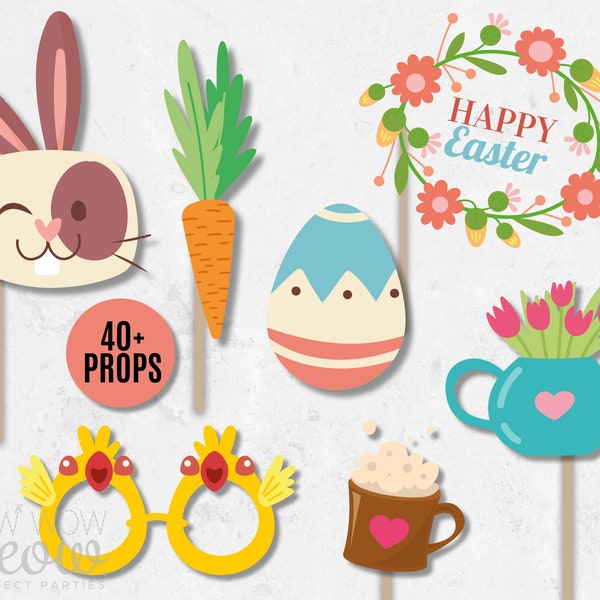 Easter Photo Booth Props 40+ Party Bunny Printable Love INSTANT DOWNLOAD - Over 40 Props - Spring Digital Photo Cards Birthday Games Picture