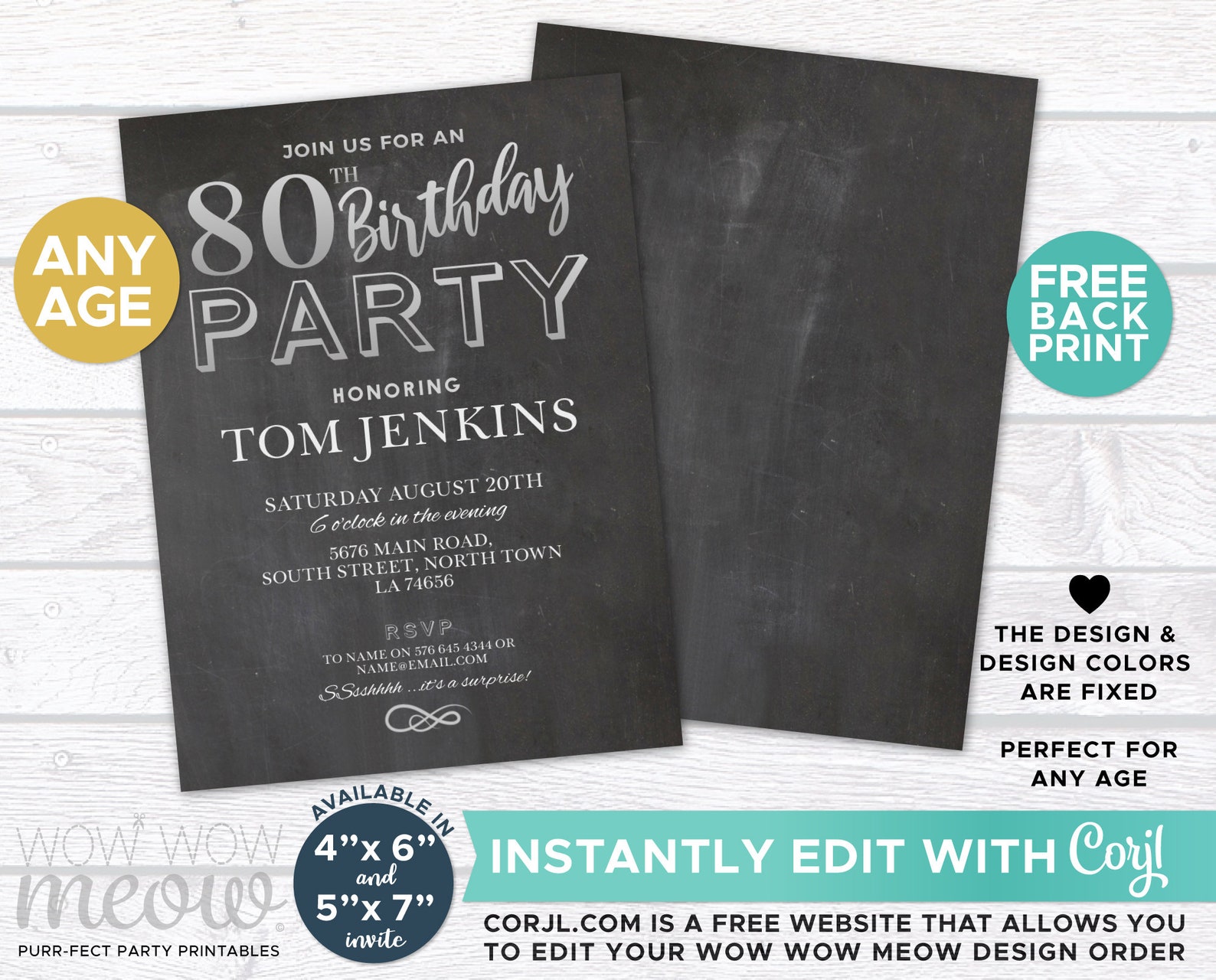 Silver 80th Birthday Invitation Elegant Party Invite Chalk - Etsy