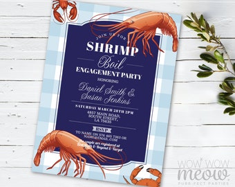 Shrimp Boil Couple's Shower Invitations Lobster Crawfish Party Invite Instant DOWNLOAD Crabs Engagement Couple Shower Printable WCWE094